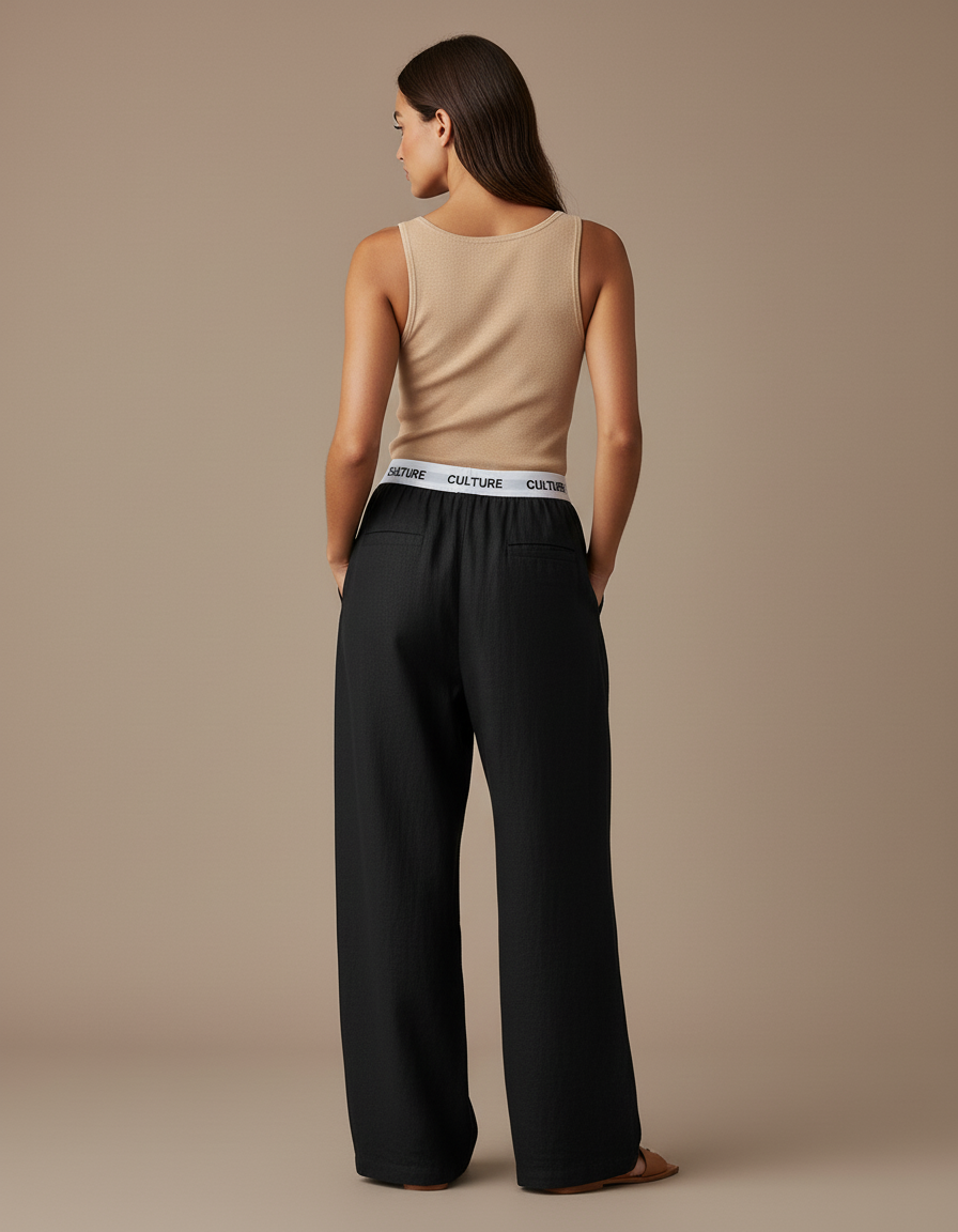 Pantalon Baggy Noir Ample Confortable CULTURE Femme - Lin - vue 2