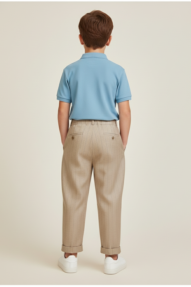 Pantalon Baggy Beige Rayé Plissé Décontracté Enfant - Tweed - vue 2