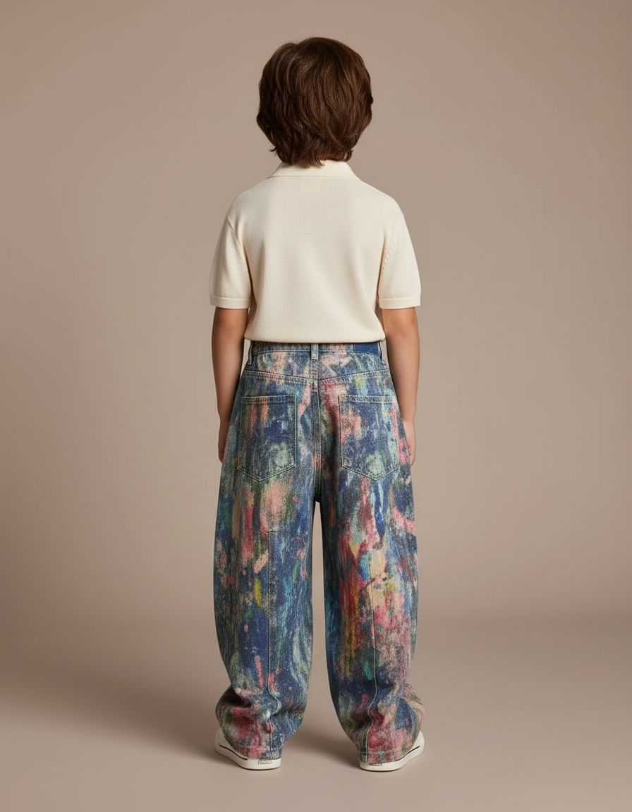 Pantalon Baggy Denim Peinture Colorée Ample Enfant - Multicolore Jean - vue 2