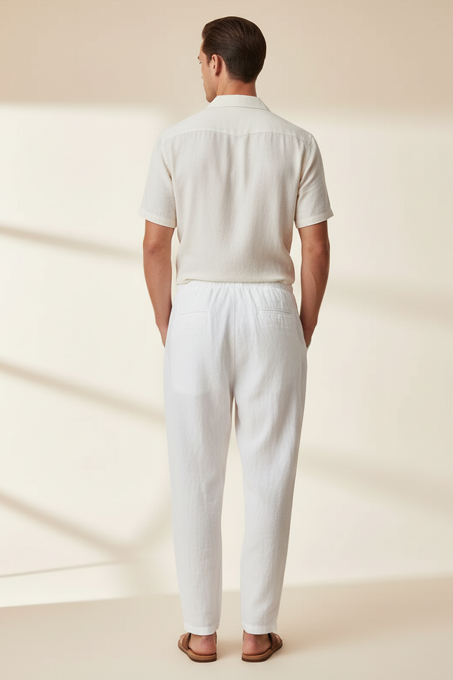 Pantalon Baggy Blanc Lin Léger Décontracté Homme - vue 2