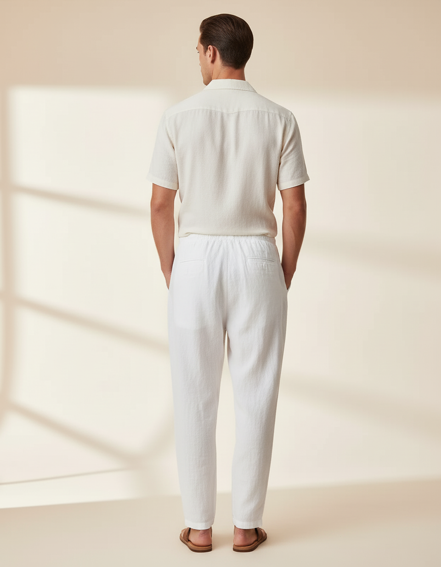 Pantalon Baggy Blanc Lin Léger Décontracté Homme - vue 2