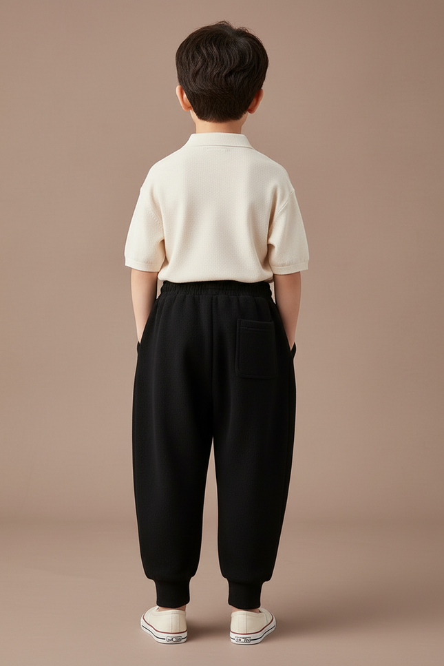 Pantalon Baggy Noir Ample Molletonné Élastiqué Enfant - vue 2