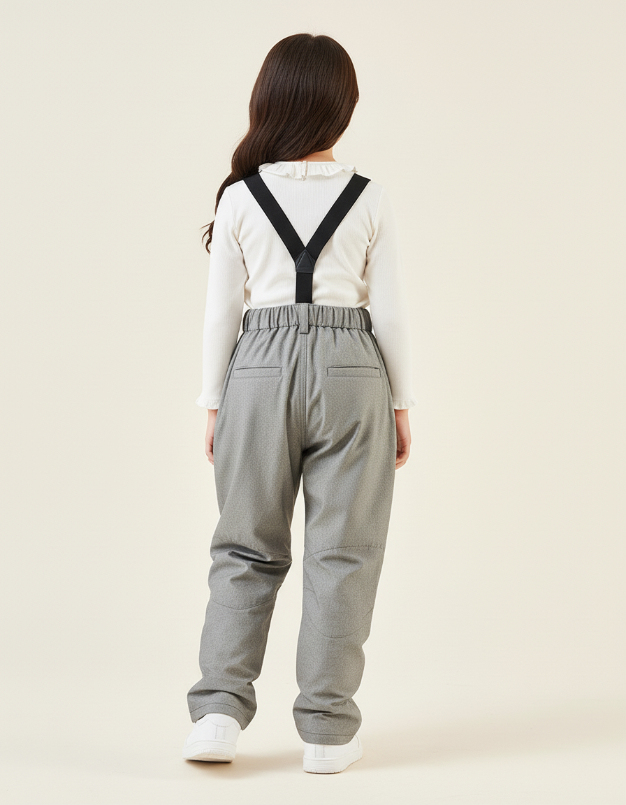 Pantalon Baggy Gris Plissé Bretelles Enfant - Polyester - vue 2