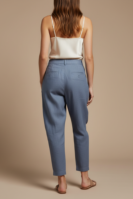 Pantalon Baggy Bleu Fluide Plissé Lin Femme - vue 2