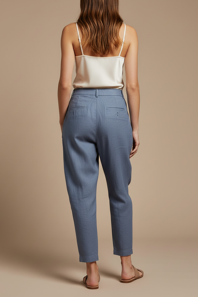 Pantalon Baggy Bleu Fluide Plissé Lin Femme - vue 2