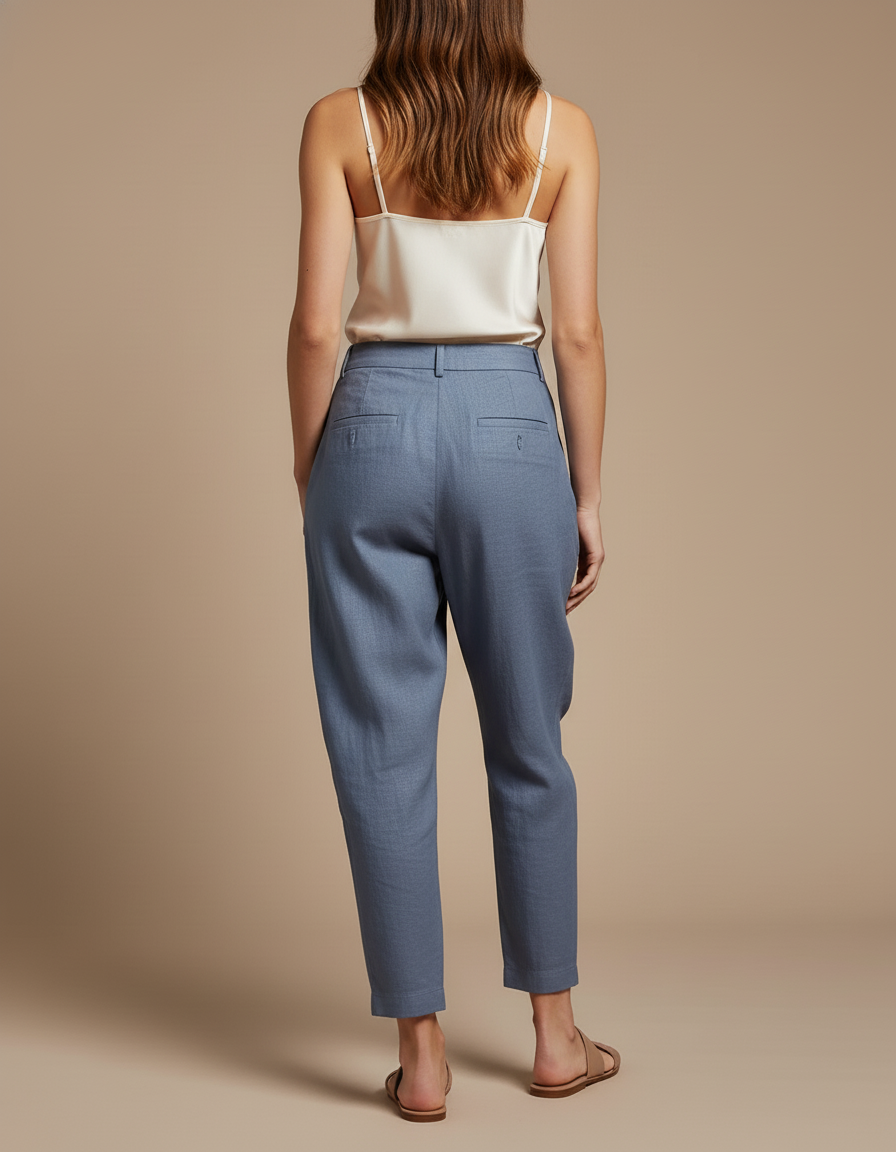 Pantalon Baggy Bleu Fluide Plissé Lin Femme - vue 2