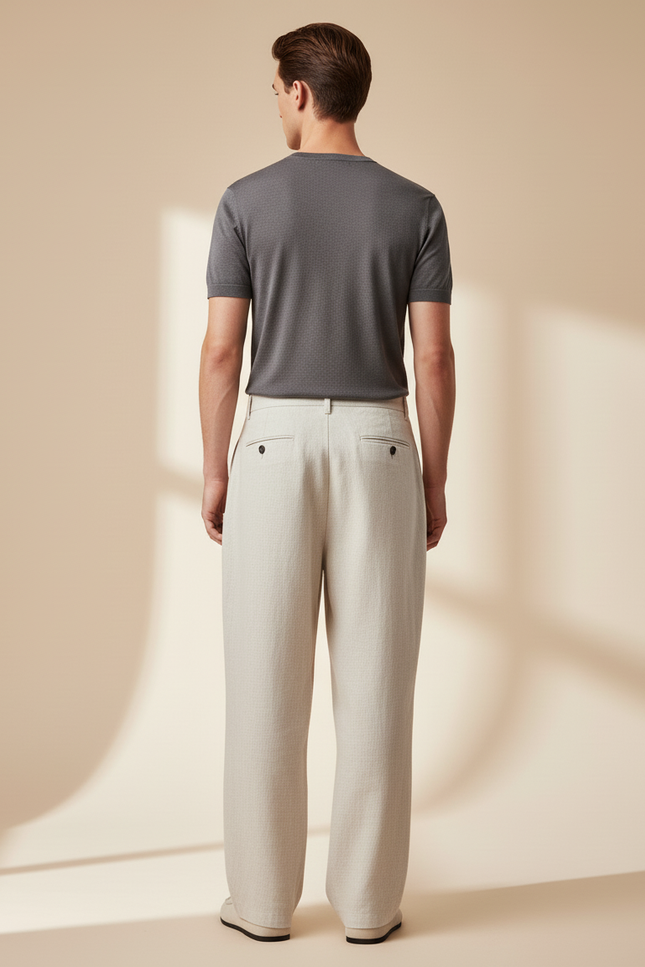 Pantalon Baggy Beige Ample Lin Décontracté Homme - vue 2