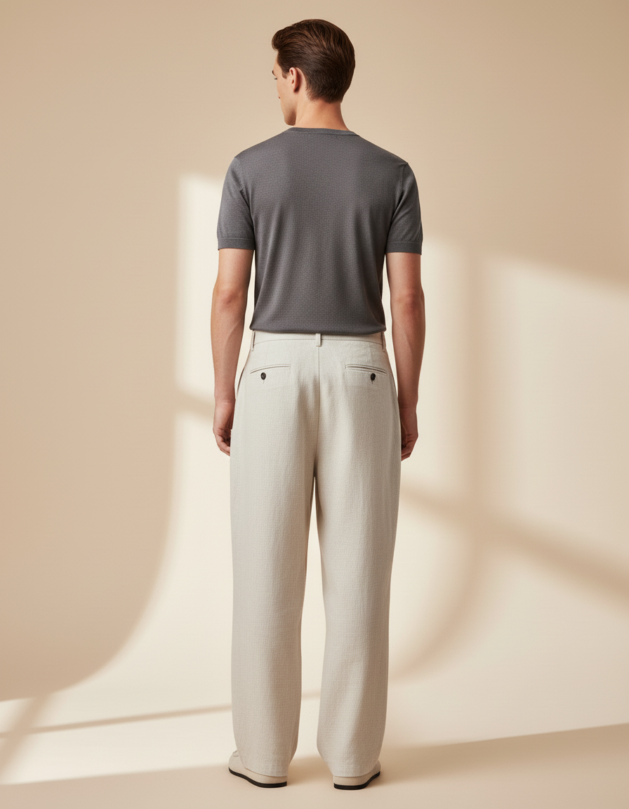 Pantalon Baggy Beige Ample Lin Décontracté Homme - vue 2