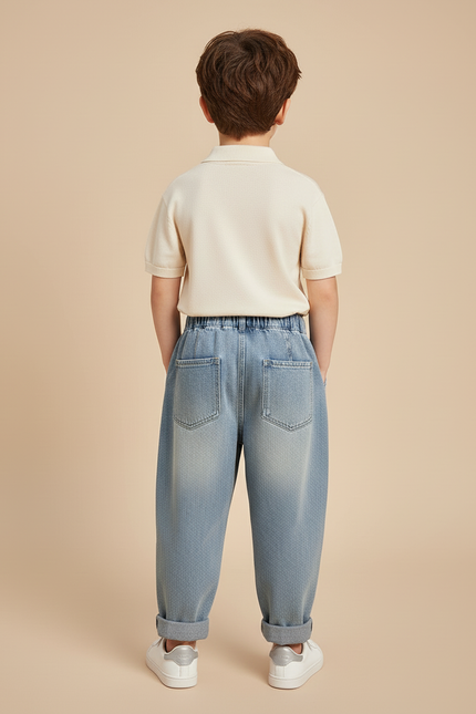 Pantalon Baggy Jean Bleu Clair Ample Décontracté Enfant - vue 2