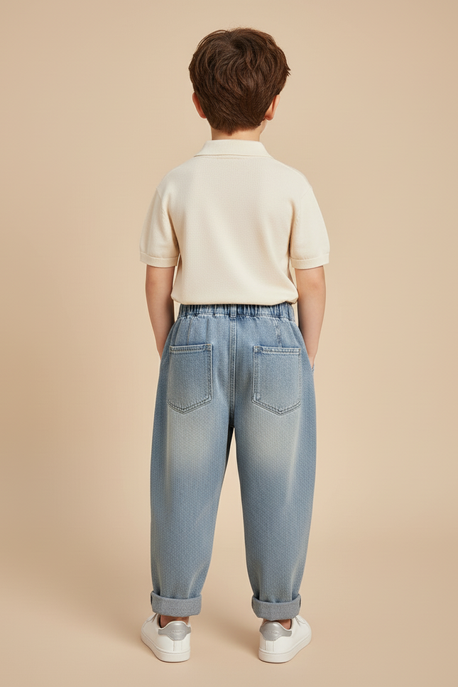 Pantalon Baggy Jean Bleu Clair Ample Décontracté Enfant - vue 2