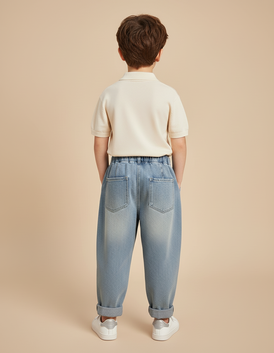 Pantalon Baggy Jean Bleu Clair Ample Décontracté Enfant - vue 2