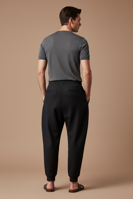 Pantalon Baggy Noir Ample Cordon Tissu Léger Homme - Molleton - vue 2