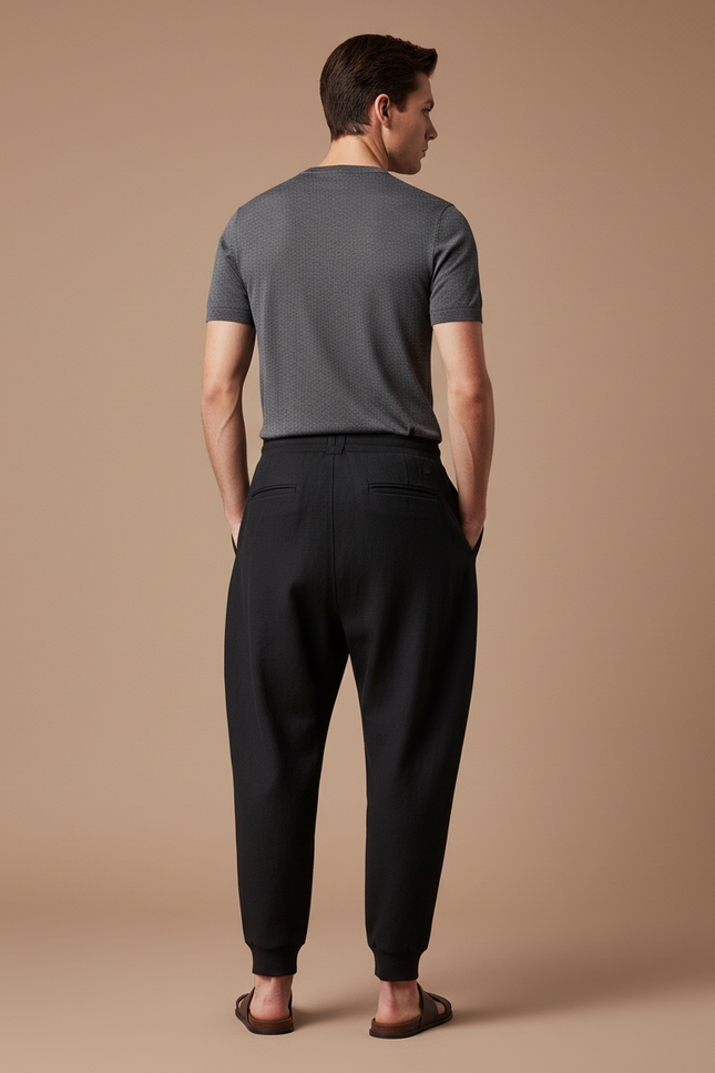Pantalon Baggy Noir Ample Cordon Tissu Léger Homme - Molleton - vue 2