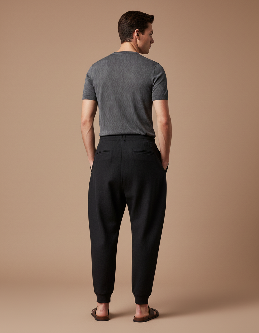 Pantalon Baggy Noir Ample Cordon Tissu Léger Homme - Molleton - vue 2