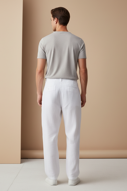 Pantalon Baggy Homme Blanc Toile - Lin - vue 2