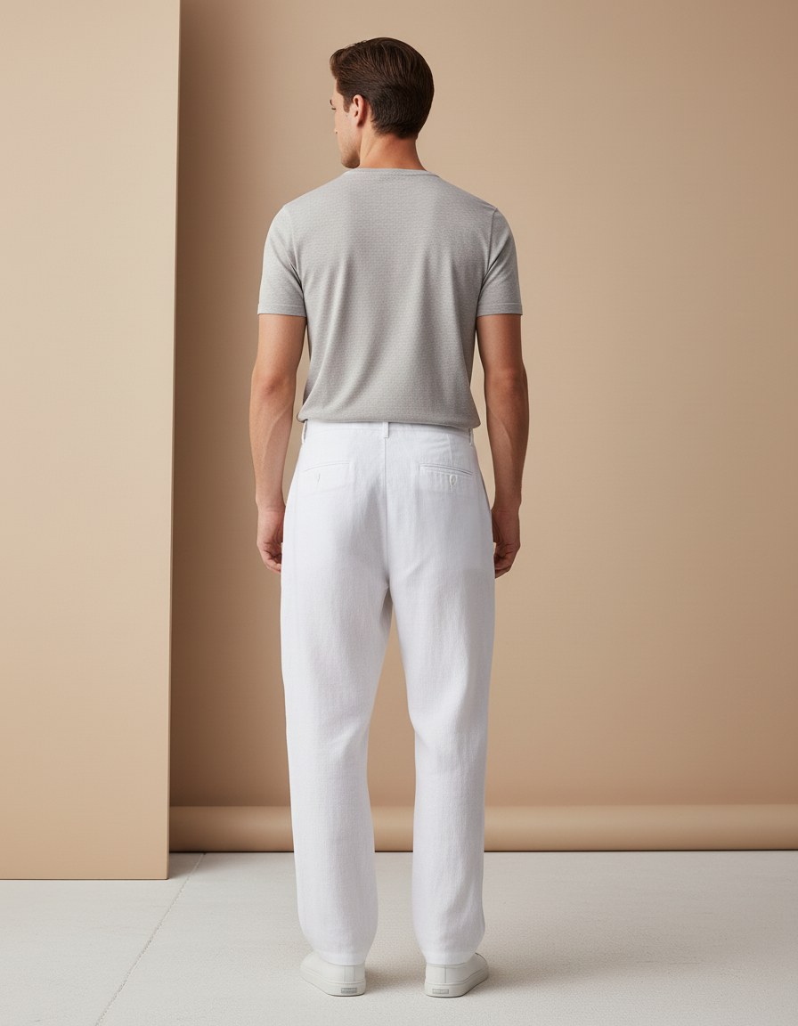 Pantalon Baggy Homme Blanc Toile - Lin - vue 2