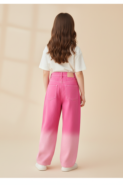 Pantalon Baggy Rose Dégradé Ample Coton Enfant - Jean - vue 2