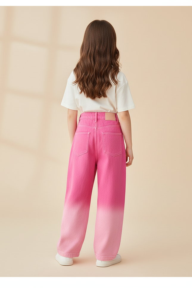 Pantalon Baggy Rose Dégradé Ample Coton Enfant - Jean - vue 2