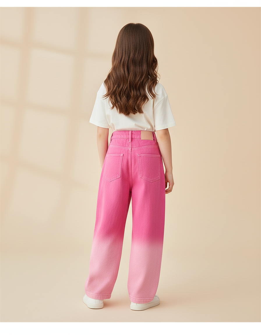 Pantalon Baggy Rose Dégradé Ample Coton Enfant - Jean - vue 2