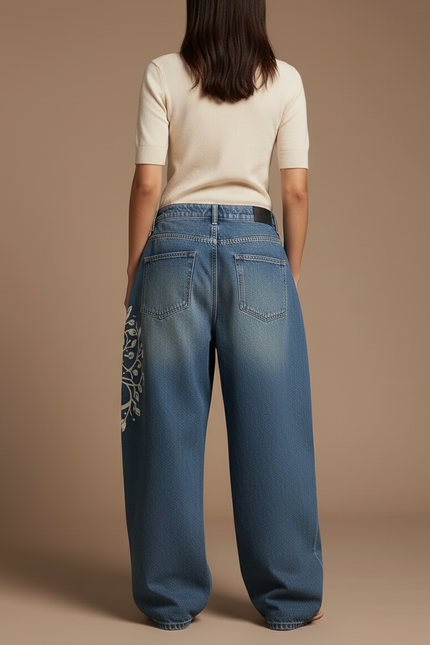 Pantalon Baggy Jean Bleu Imprimé Ample Streetwear Y2K - vue 2