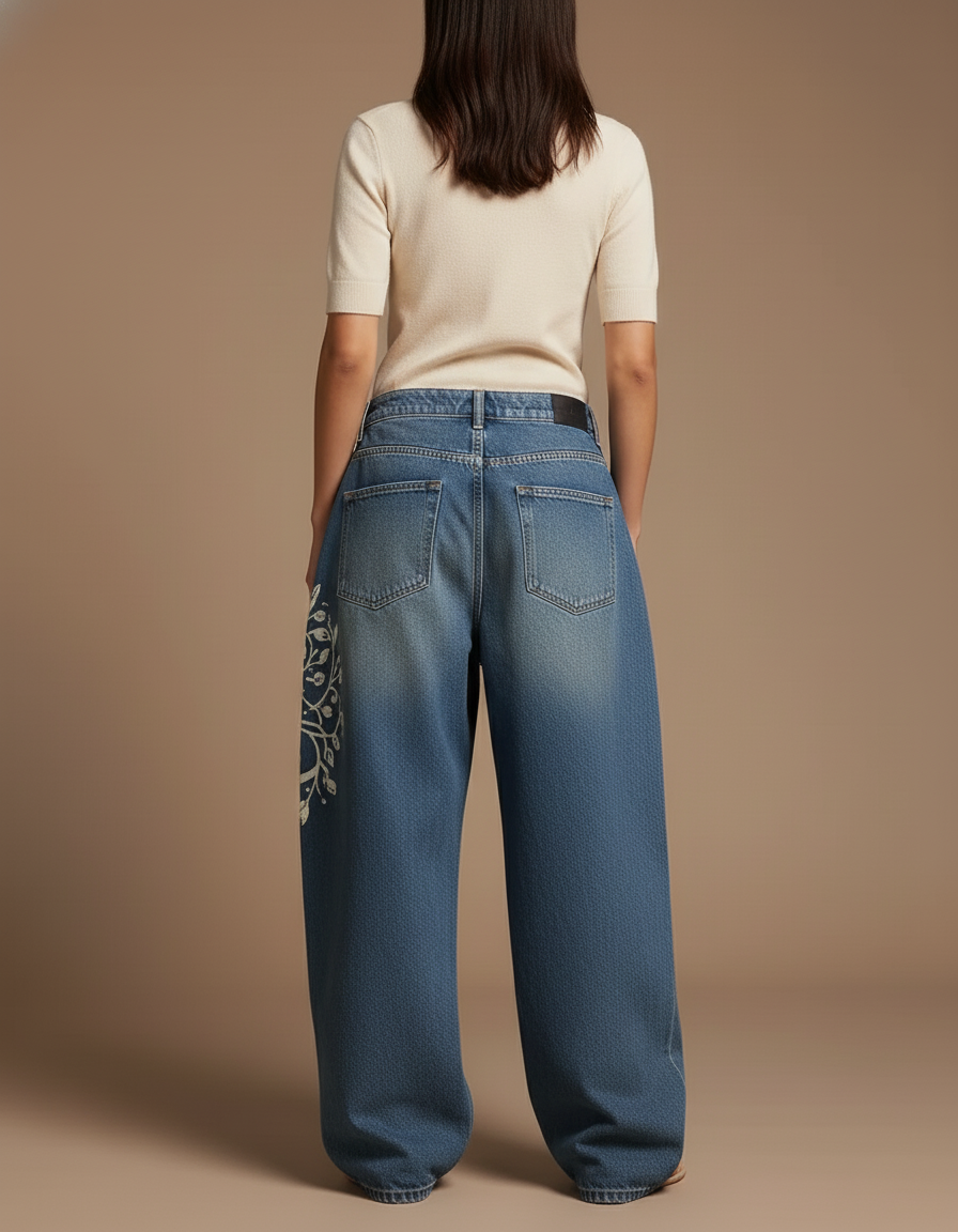 Pantalon Baggy Jean Bleu Imprimé Ample Streetwear Y2K - vue 2