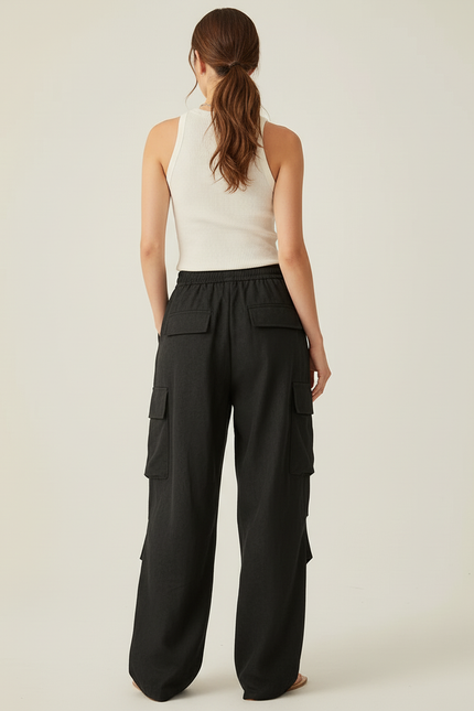 Pantalon Baggy Noir Ample Cargo Fluide Femme - Polyester - vue 2