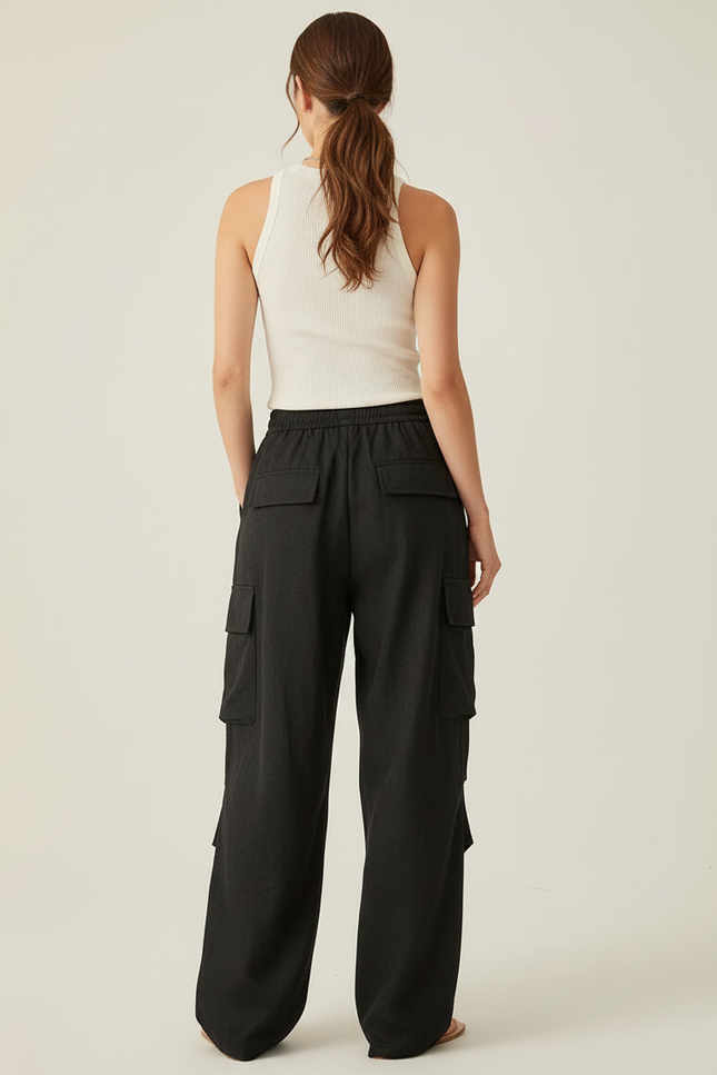 Pantalon Baggy Noir Ample Cargo Fluide Femme - Polyester - vue 2