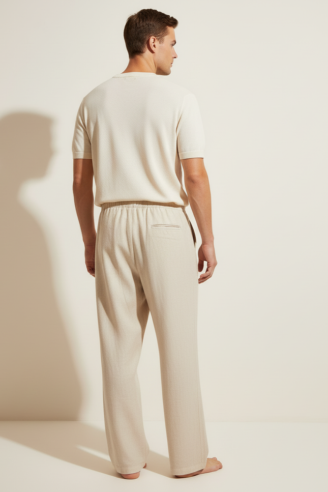 Pantalon Baggy Beige Lin Cordon Ample Homme Décontracté - vue 2