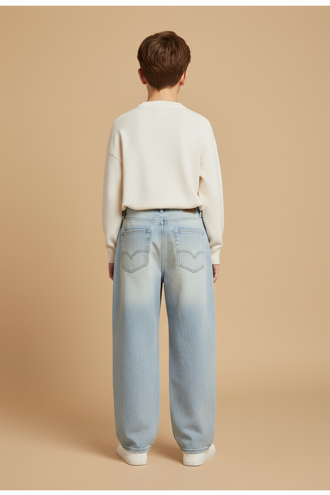 Pantalon Baggy Jean Bleu Brodé Fleurs Ample - vue 2