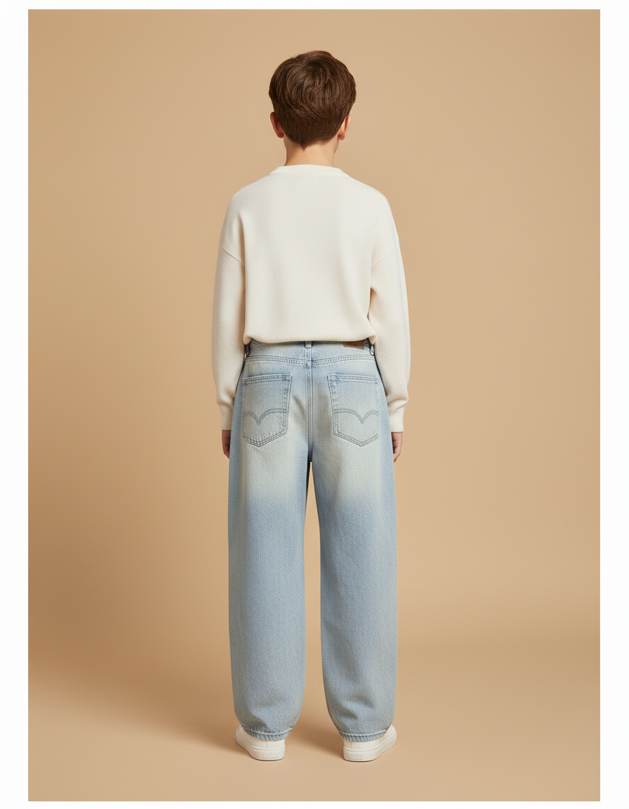 Pantalon Baggy Jean Bleu Brodé Fleurs Ample - vue 2