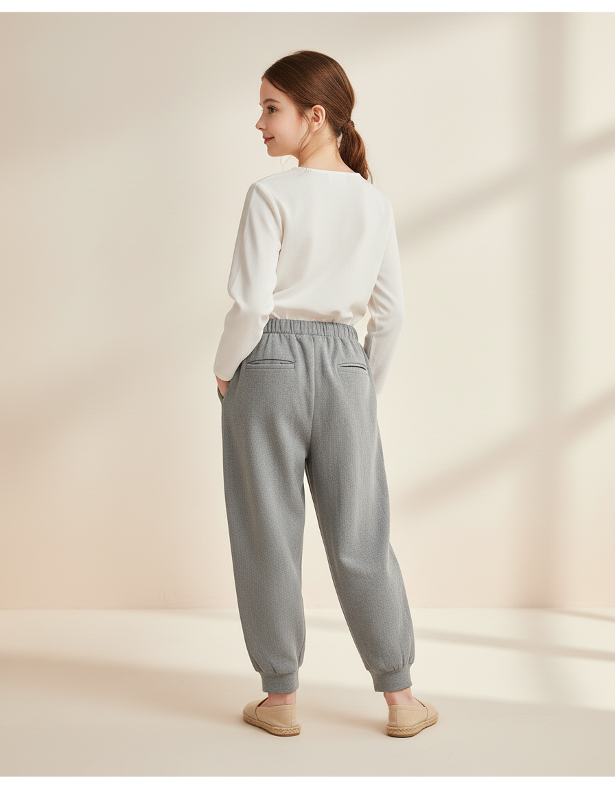 Pantalon Baggy Gris Chiné Ample Confortable Enfant - Molleton - vue 2