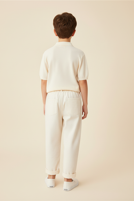 Pantalon Baggy Crème Coton Ample Décontracté Enfant - Beige Molleton - vue 2