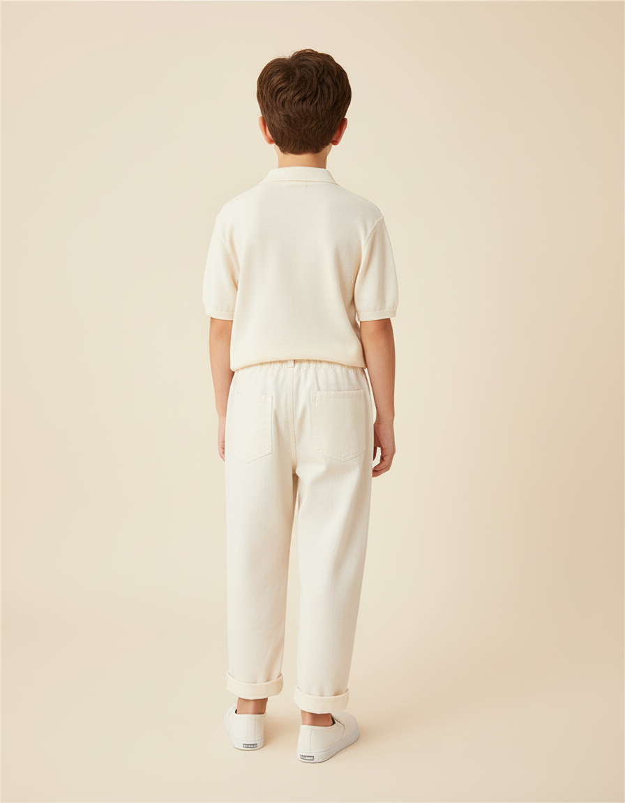 Pantalon Baggy Crème Coton Ample Décontracté Enfant - Beige Molleton - vue 2