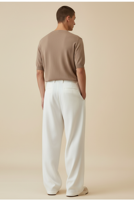Pantalon Baggy Blanc Ample Lin Plissé Homme - vue 2