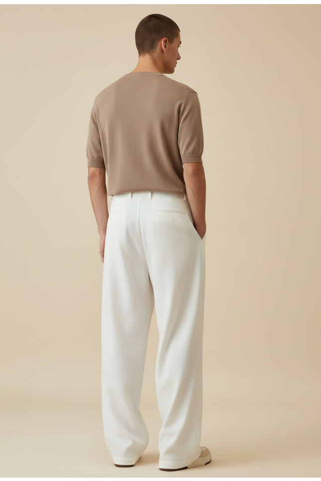 Pantalon Baggy Blanc Ample Lin Plissé Homme - vue 2