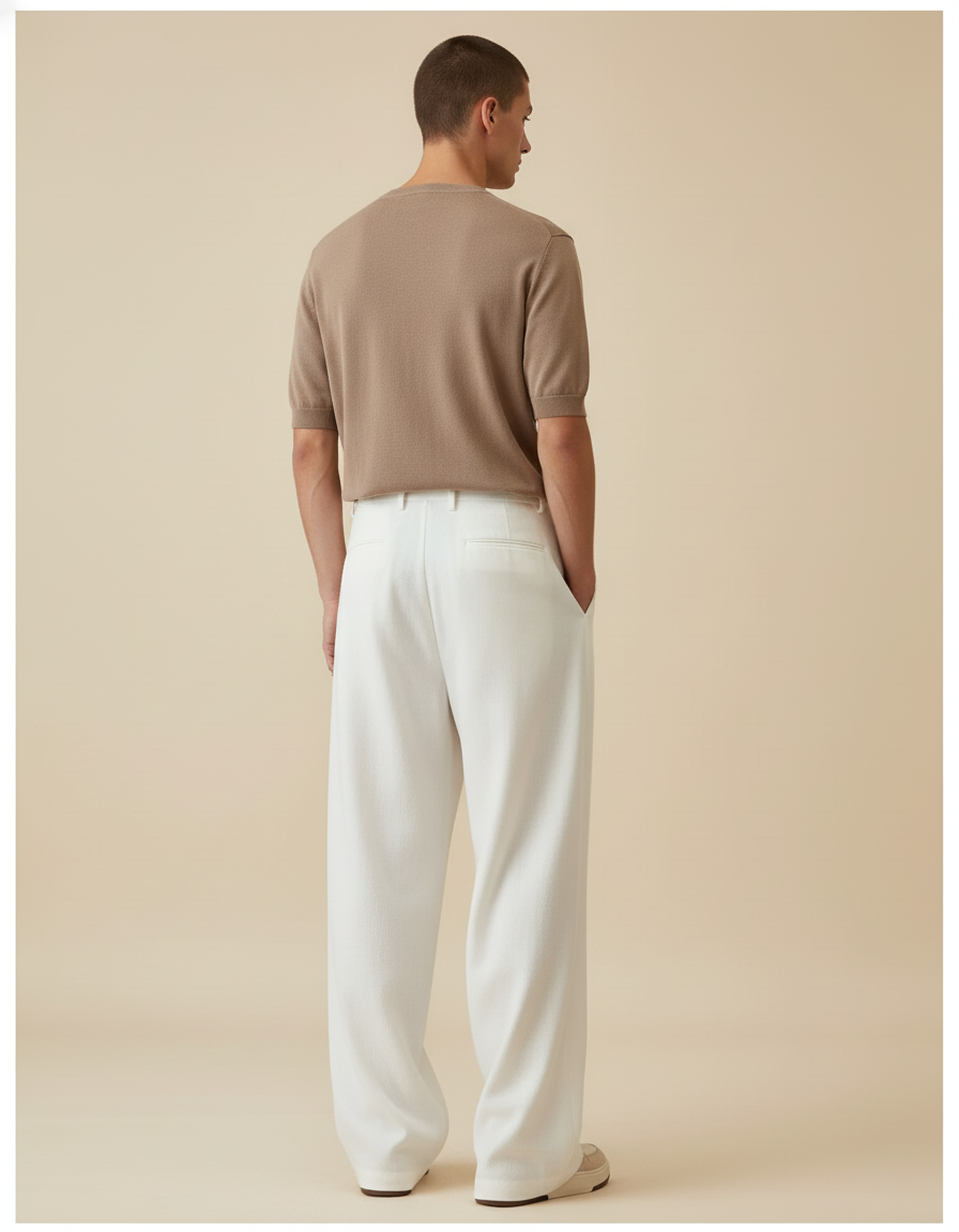 Pantalon Baggy Blanc Ample Lin Plissé Homme - vue 2