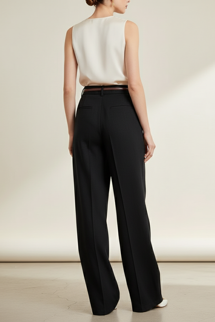 Pantalon Baggy Noir Ample Fluide Taille Haute Femme - Polyester - vue 2