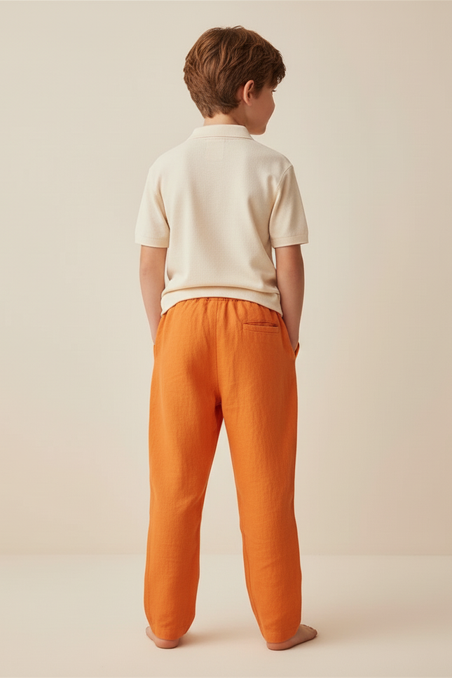 Pantalon Baggy Orange Imprimé Visage Ample Enfant Cordon - Lin - vue 2