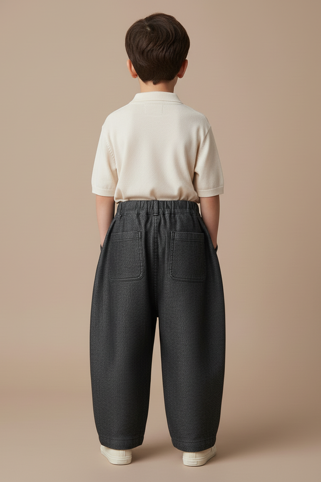 Pantalon Baggy Denim Côtelé Gris Ample Rétro Enfant - Cordé - vue 2
