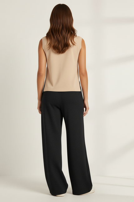 Pantalon Baggy Noir Ample Fluide Décontracté Cordon - Molleton - vue 2