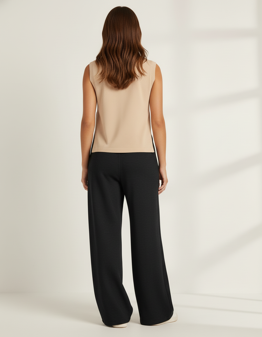 Pantalon Baggy Noir Ample Fluide Décontracté Cordon - Molleton - vue 2