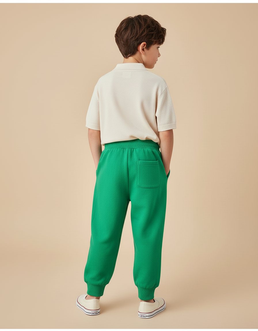 Pantalon Baggy Vert Coton Ample Confortable Enfant - Molleton - vue 2