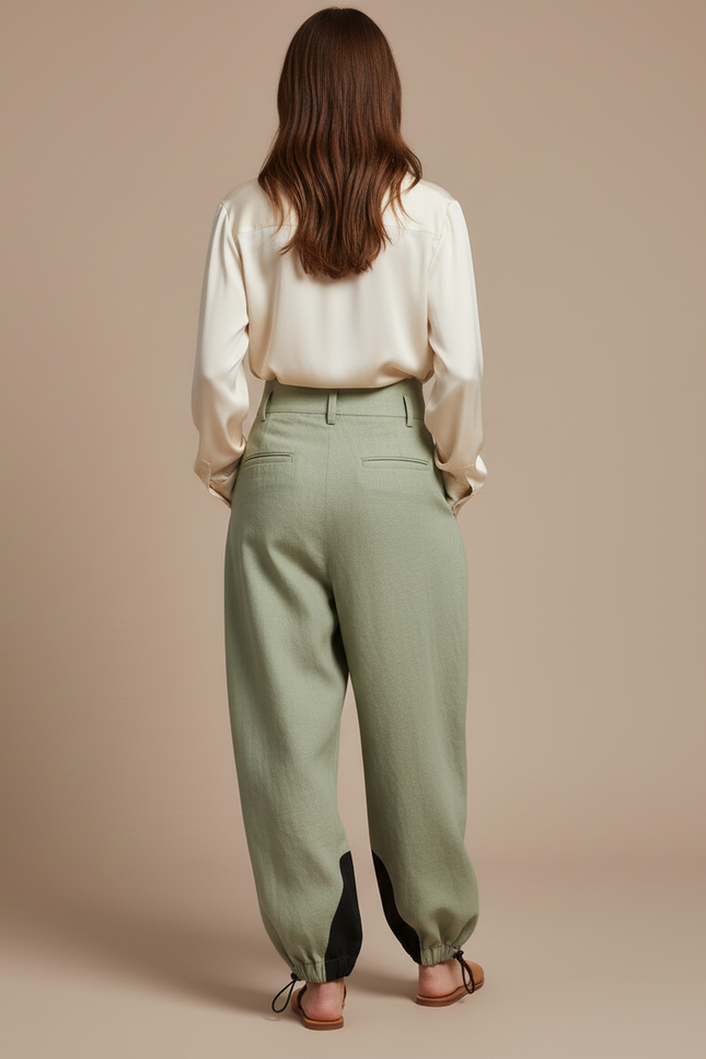 Pantalon Baggy Vert Menthe Fluide Lin Femme - vue 2