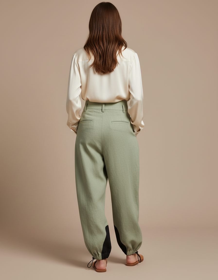 Pantalon Baggy Vert Menthe Fluide Lin Femme - vue 2