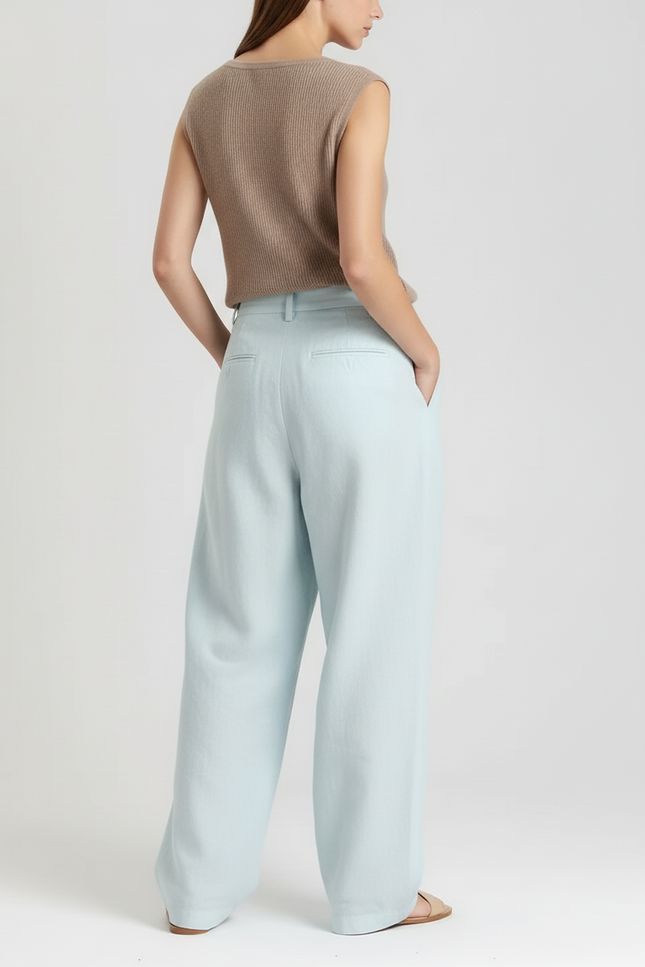 Pantalon Baggy Bleu Ciel Plissé Lin Ample Femme - vue 2