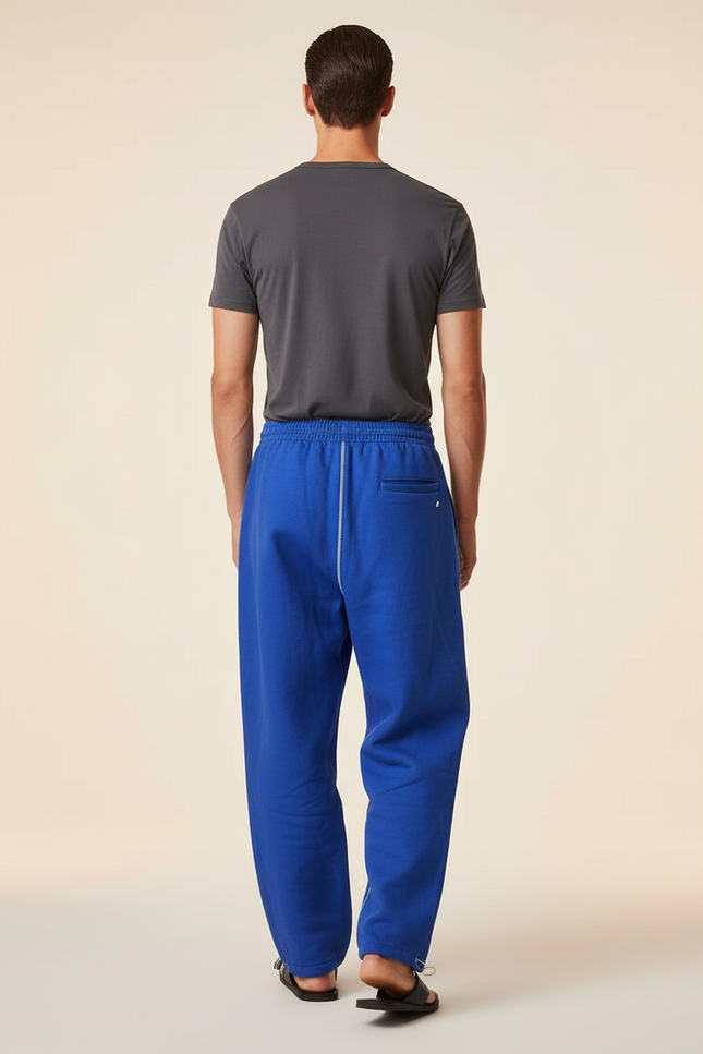 Pantalon Baggy Bleu Roi Ample Brodé Molleton Décontracté - vue 2