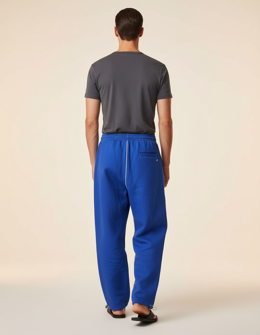 Pantalon Baggy Bleu Roi Ample Brodé Molleton Décontracté - vue 2
