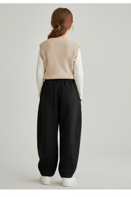 Pantalon Baggy Noir Ample Molletonné Cordon Enfant - vue 2