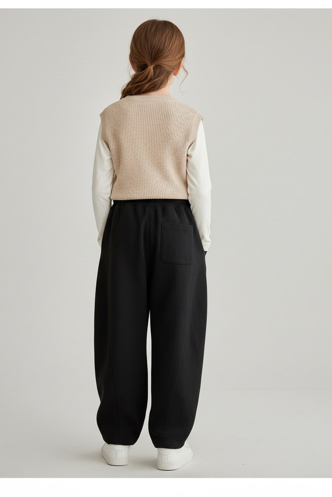 Pantalon Baggy Noir Ample Molletonné Cordon Enfant - vue 2