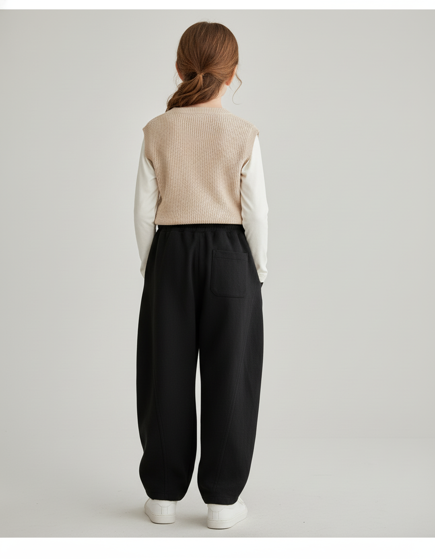 Pantalon Baggy Noir Ample Molletonné Cordon Enfant - vue 2